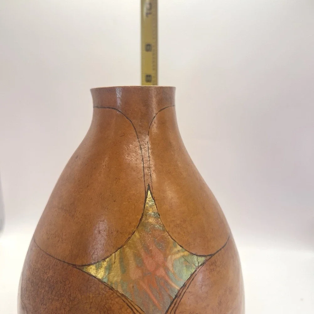 Painted Gourd Artist Signed‎ Gene Zgoda Vase Metallic Look Cincinnati Boho